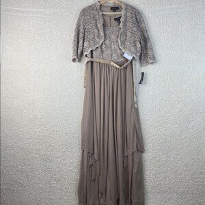 NWT R&M Richards Womens Beige Sequined Lace 2-pc. Jacket Dress Set Size 8